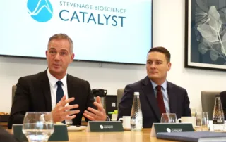 Shadow secretaries of state for innovation and health, Peter Kyle and Wes Streeting, at Stevenage Bioscience Catalyst in Hertfordshire
