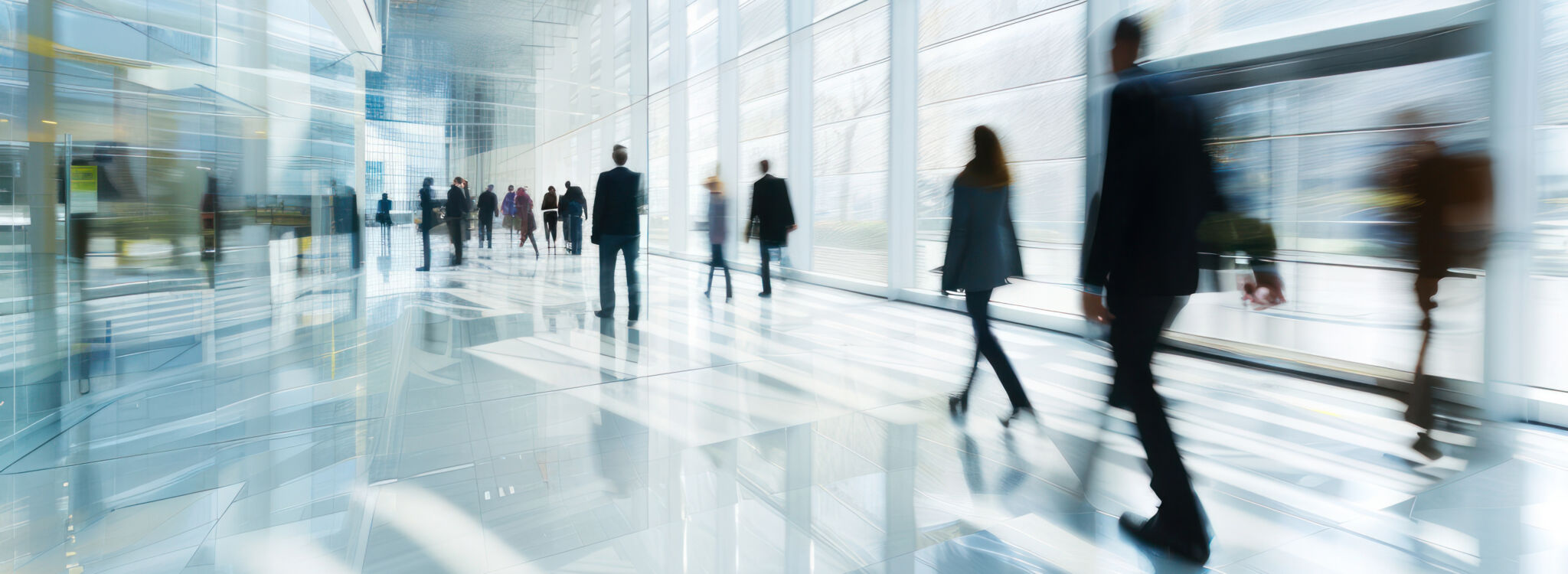 Bright business workplace with people in walking in blurred motion in modern office space AdobeStock 776368422 CROPPED scaled